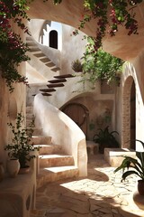 Canvas Print - Stone Steps and Arches Leading to Courtyard in Desert