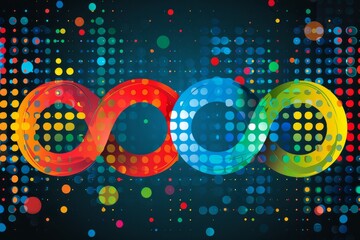 Poster - Colorful digital circles with dots and lines on a dark background