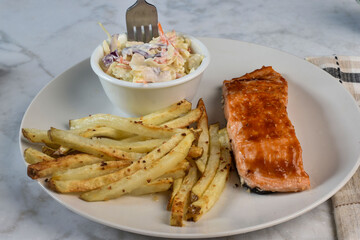 Wall Mural - barbecue salmon with home made fries and cole slaw