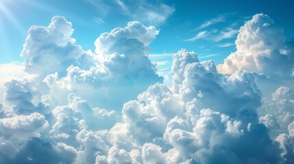 Wall Mural - Fluffy white clouds in a bright blue sky during midday