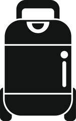 Sticker - Black glyph icon for a modern smart luggage bag with wheels, ideal for travel and tourism