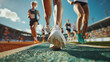 © Ruslan - View of the legs of an Olympic athlete woman running cross-country with athletes at the Olympic Games