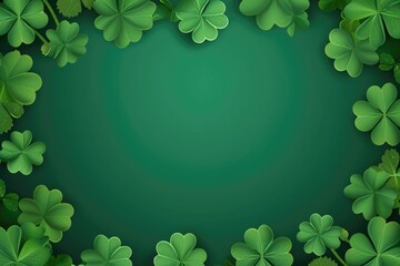 Canvas Print - A green background with four green clovers in a row. The clovers are arranged in a way that they look like they are forming a heart