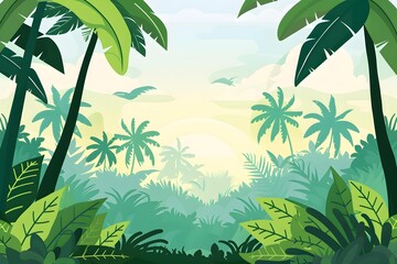 Wall Mural - Green Tropical Jungle Background Illustration