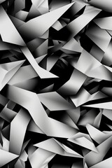 Wall Mural - A black and white photo of paper cutouts with a lot of sharp angles. The photo is abstract and has a modern, minimalist feel to it