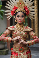 Wall Mural -  A traditional Balinese dancer in ornate costume. 