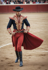 Wall Mural -  A Spanish bullfighter in the arena. 