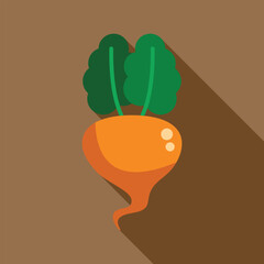 Canvas Print - Single orange turnip growing with leaves flat design icon