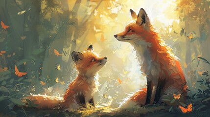 Poster - Fox Family in the Sunlight