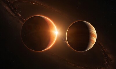 Wall Mural - two suns orbiting each other with planets revolving around them, casting dual shadows and unique lig