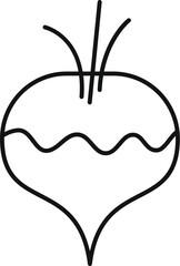 Poster - Black outline icon of a turnip with leaves, isolated on a white background