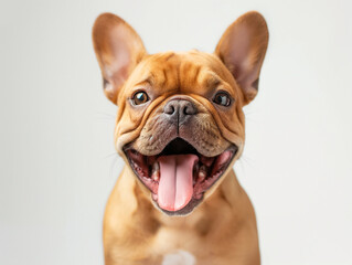 Wall Mural - dog, bulldog, french bulldog, french, pet, animal, puppy, white, isolated, breed, cute, canine, portrait, mammal, studio, funny, brown, adorable, purebred, white background, pedigree, isolated on whit