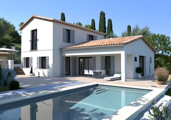 Modern White House with Swimming Pool and Patio