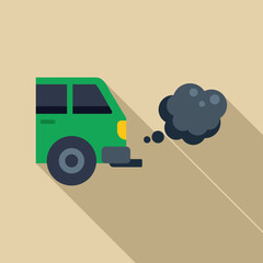 Wall Mural - Green car emitting black smoke from exhaust pipe, air pollution concept