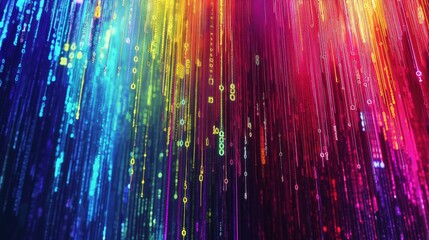 Vibrant digital artwork depicting abstract data streams in warm and cool colors, representing the flow of digital information and technology