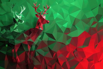 Wall Mural - Abstract Christmas background with red and green geometric reindeer shapes