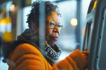 Poster - A person wearing glasses looks out the window, possibly thinking or planning something