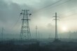 © ShPRoman - Photorealistic beautiful high voltage lines poles Generative AI