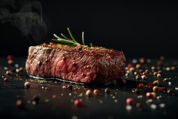 Dry-aged beef steak seasoned with herbs with spices  Generative AI