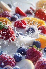 Wall Mural - Fruits and milk splash  Generative AI