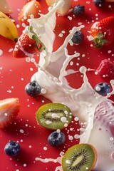 Wall Mural - Fruits and milk splash  Generative AI