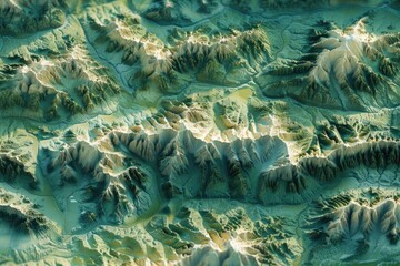 Canvas Print - Aerial view of a mountain range with peaks and valleys