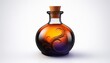 © intricateflow - Beautiful glass potion bottle with multicolor liquid; white background; 3D art animated; happy halloween and fall festivity; autumn season