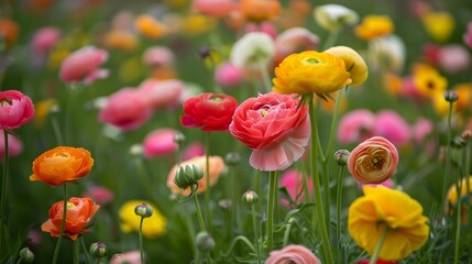 Wall Mural - Colorful Ranunculus Flowers In A Garden