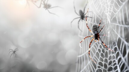 A spider is on a web with other spiders in the background