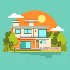 Modern Two Story House Illustration