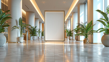 Contemporary hotel lobby stylish decor with empty frame