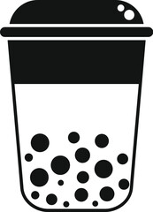 Poster - Simple black and white icon of a plastic cup containing boba tea with tapioca pearls