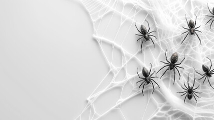 A spider web with a bunch of black spiders on it