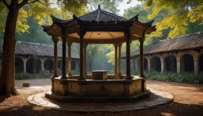 Canvas Print - Ancient Chinese Pagoda in a Tranquil Garden.