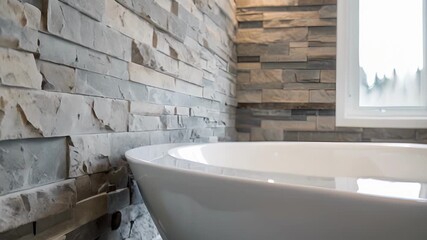 Wall Mural - The stone cladding in this bathroom creates a timeless and sophisticated look perfect for a luxurious home.