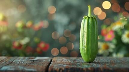 Wall Mural - a green vegetable sitting on a wooden table