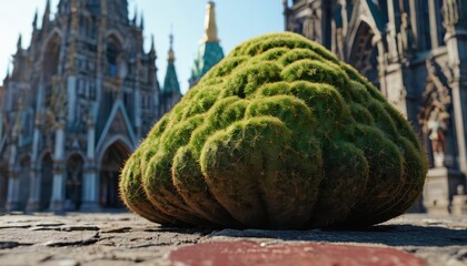 Canvas Print - Large Cactus Plant in Front of an Architectural Building. with copy space for text