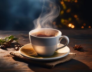 Steaming hot cup of coffee