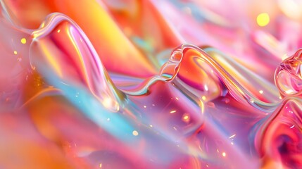 Wall Mural - 18. **Visualize a 3D abstract glass construct with high-gloss surfaces and soft lighting effects, in front of a colorful, random color backdrop