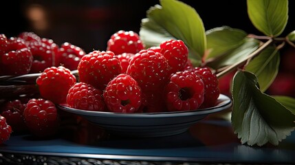 Wall Mural - a lot of raspberries in a bowl on a table