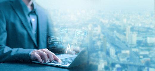 Wall Mural - artificial intelligence open for chat customers. ai generates business communication and the develop