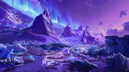 Canvas Print - Purple Mountain Majesty Under the Aurora Borealis