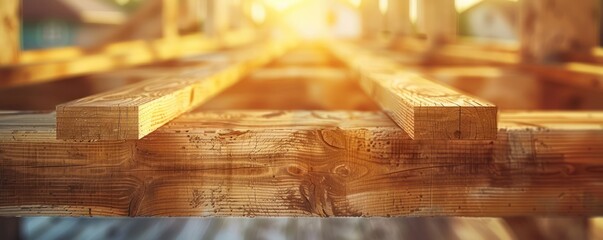 Timber Beams Integrated into Detailed Architectural Structure at a Development Site, Construction Progress Close-Up, Timber Beam, Architectural Design