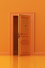 Sticker - A single open door in a room with bright orange walls