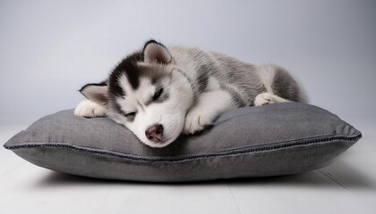 Wall Mural - Siberian Husky Puppy Sleeping on a Pillow