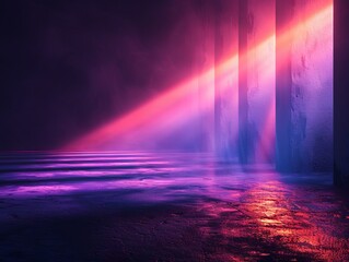 Wall Mural - A beam of blue light in a purple background. 