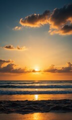 Wall Mural - Golden Sunset Over The Ocean.