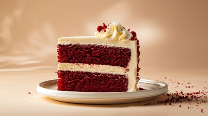 Delicious red velvet cake on plate