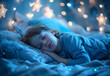 © oneli - Photo portrait of Peaceful Child Sleeping Under a Starry Night Light