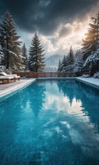 Poster - Winter Wonderland Pool with Stunning Mountain Views.